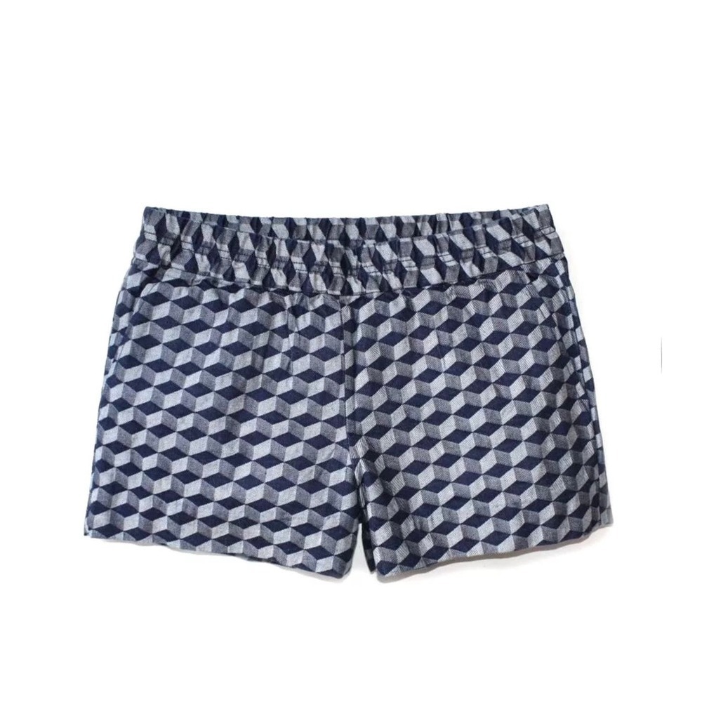 J.Crew EUC Navy Geometric Print Linen Blend Boardwalk Pull-On Shorts Size 4